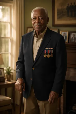 Dignified Elderly Veteran in Sunlit Living Room