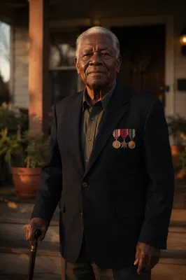 Dignified Elderly Veteran on Porch