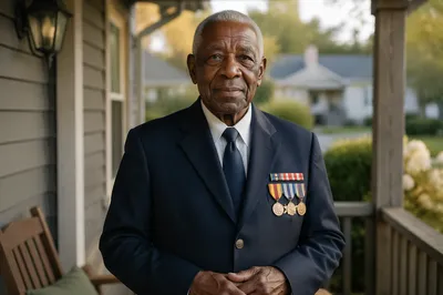 Dignified Elderly Veteran on Front Porch