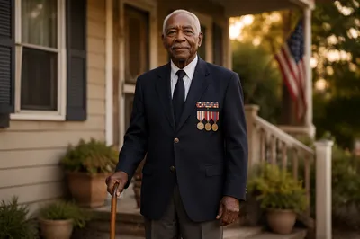 Dignified Elderly Veteran on Front Porch