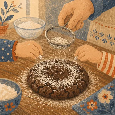 Family Hands Decorating Chocolate Cookie