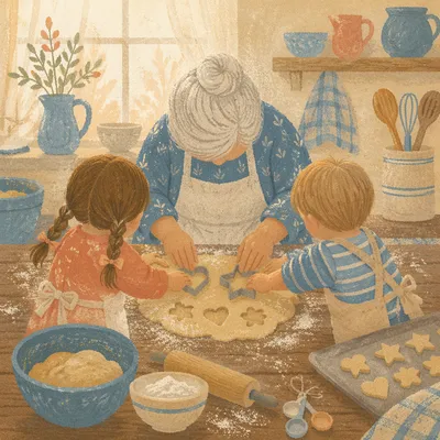 Grandmother Baking Cookies with Grandchildren