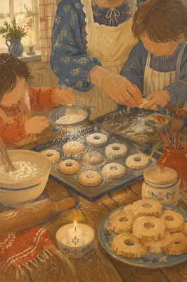 Grandmother Baking Cookies with Grandchildren