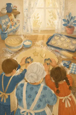 Grandmother Baking Cookies with Grandchildren Together