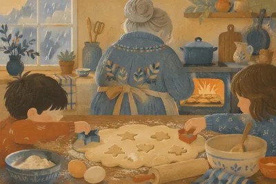 Grandmother Baking Cookies with Grandchildren