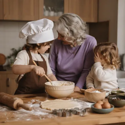 Grandmother Baking Cookies with Grandchildren