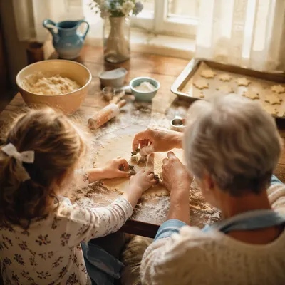 Grandmother Baking Cookies with Grandchildren
