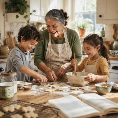 Grandmother Baking Cookies with Grandchildren