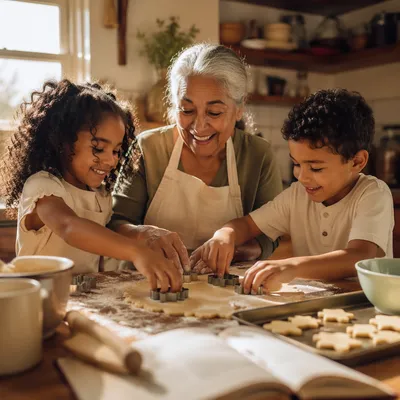 Grandmother Baking Cookies with Grandchildren