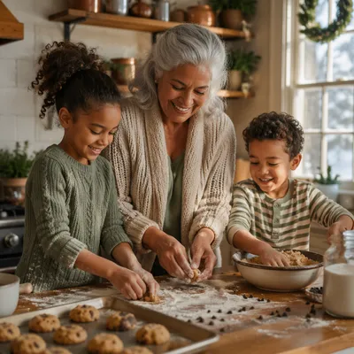 Grandmother Baking Cookies with Grandchildren