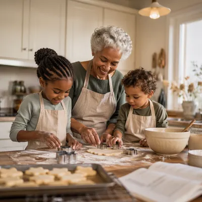 Grandmother Baking Cookies with Grandchildren