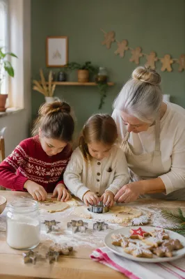 Grandmother Baking Cookies with Grandchildren