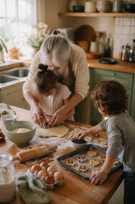 Grandmother Baking Cookies with Grandchildren