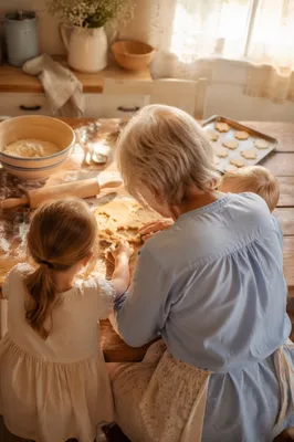 Grandmother Baking Cookies with Grandchildren