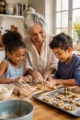 Grandmother Baking Cookies with Grandchildren