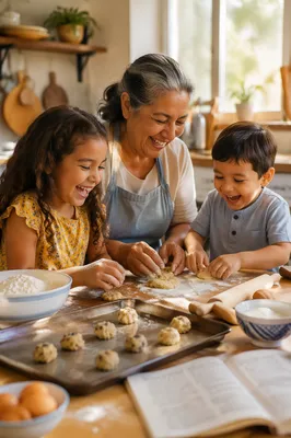 Grandmother Baking Cookies with Grandchildren