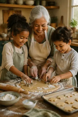 Grandmother Baking Cookies with Grandchildren