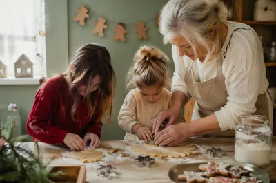 Grandmother Baking Cookies with Grandchildren