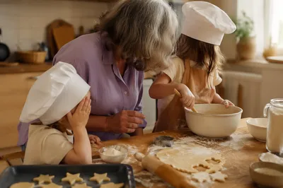 Grandmother Baking Cookies with Grandchildren