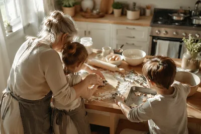 Grandmother Baking Cookies with Grandchildren