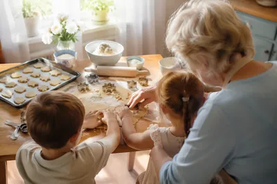 Grandmother Baking Cookies with Grandchildren
