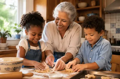 Grandmother Baking Cookies with Grandchildren