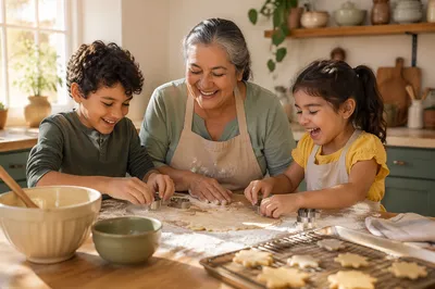 Grandmother Baking Cookies with Grandchildren