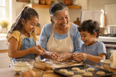 Grandmother Baking Cookies with Grandchildren