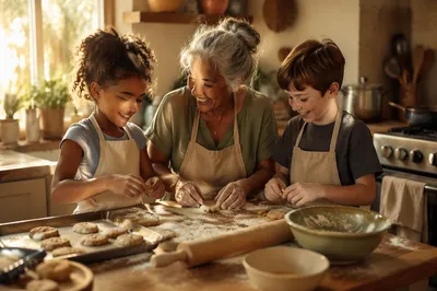 Grandmother Baking Cookies with Grandchildren