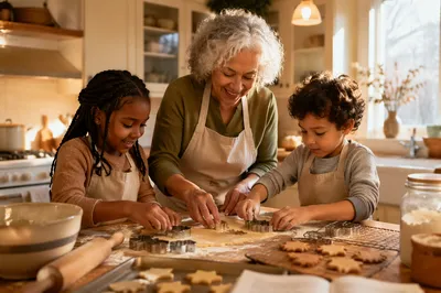 Grandmother Baking Cookies with Grandchildren