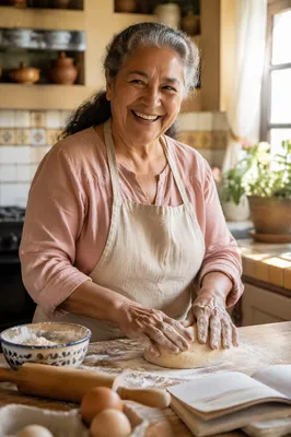 Joyful Grandmother Baking in Sunlit Kitchen