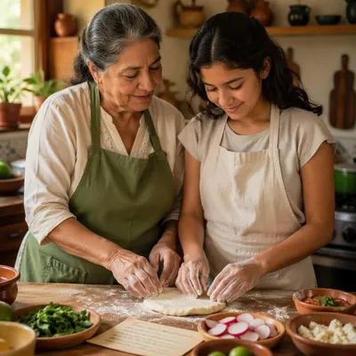 Grandmother and Granddaughter Making Dough Together
