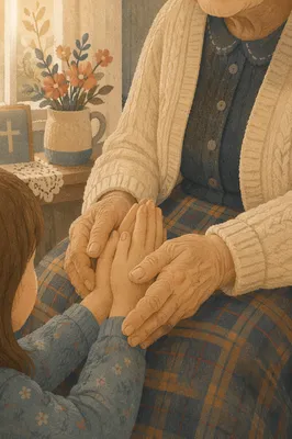 Grandmother Guiding Child in Prayer