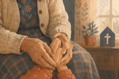 Grandmother Guiding Child in Prayer