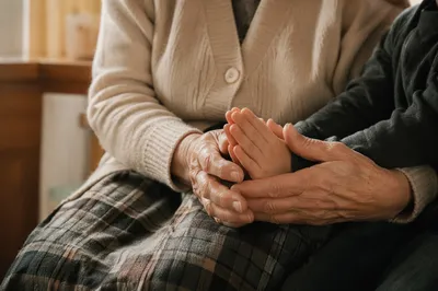 Grandmother Teaching Prayer to Grandchild Hands