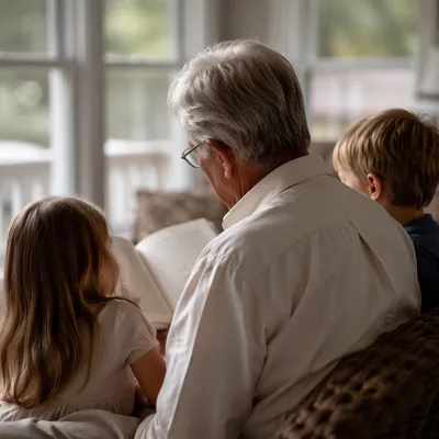 Grandparents Reading Book with Grandchildren