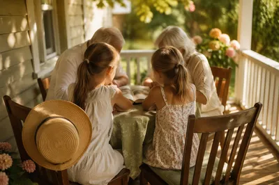 Grandparents and Grandchildren Reading on Porch
