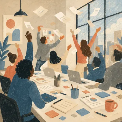 Joyful Coworkers Celebrating Success in Office