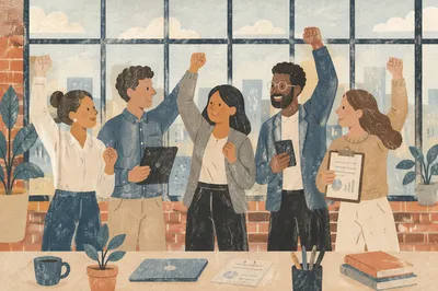 Coworkers Celebrating Success in Bright Office
