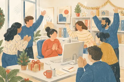 Coworkers Celebrating Holiday Moment in Bright Office