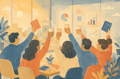 Coworkers Celebrating Team Milestone in Office