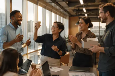 Coworkers Celebrating Team Success in Office