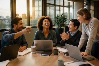 Coworkers Celebrating Success in Modern Office