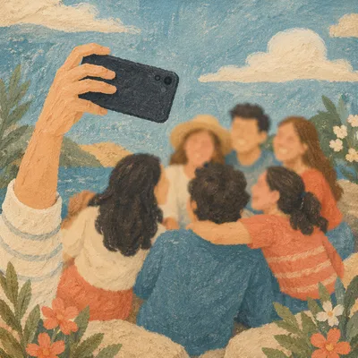 Friends Taking Sunny Outdoor Selfie