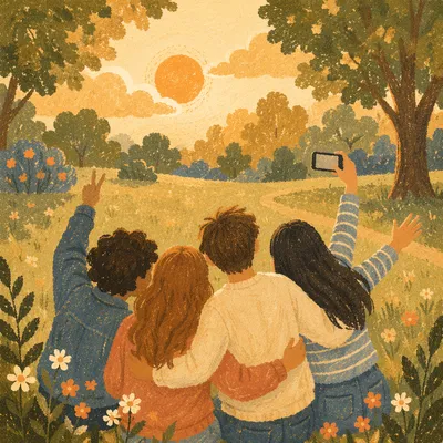 Friends Taking Selfie in Golden Park