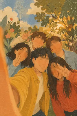 Joyful Friends Group Selfie in Park