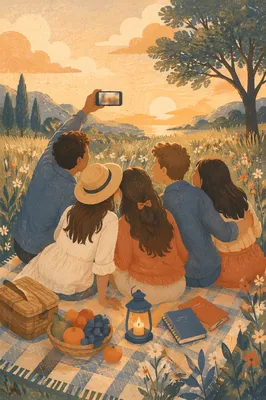 Golden Hour Friends Picnic Selfie