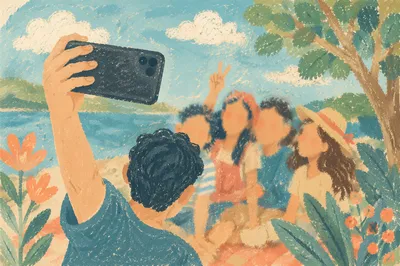 Friends Taking Sunny Outdoor Selfie