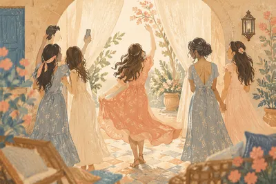 Friends Taking Playful Summer Garden Selfie