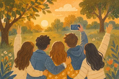 Friends Taking Selfie in Golden Park